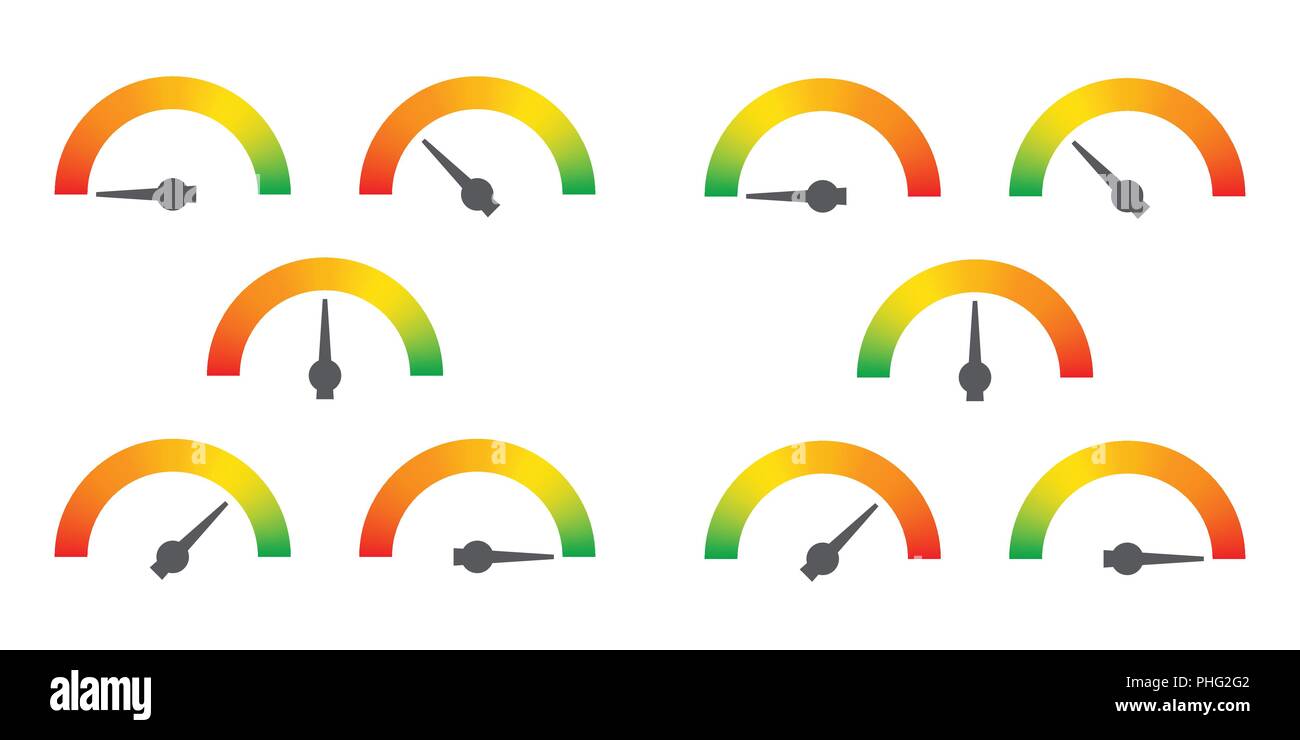 Meter signs infographic gauge element from red to green and green to