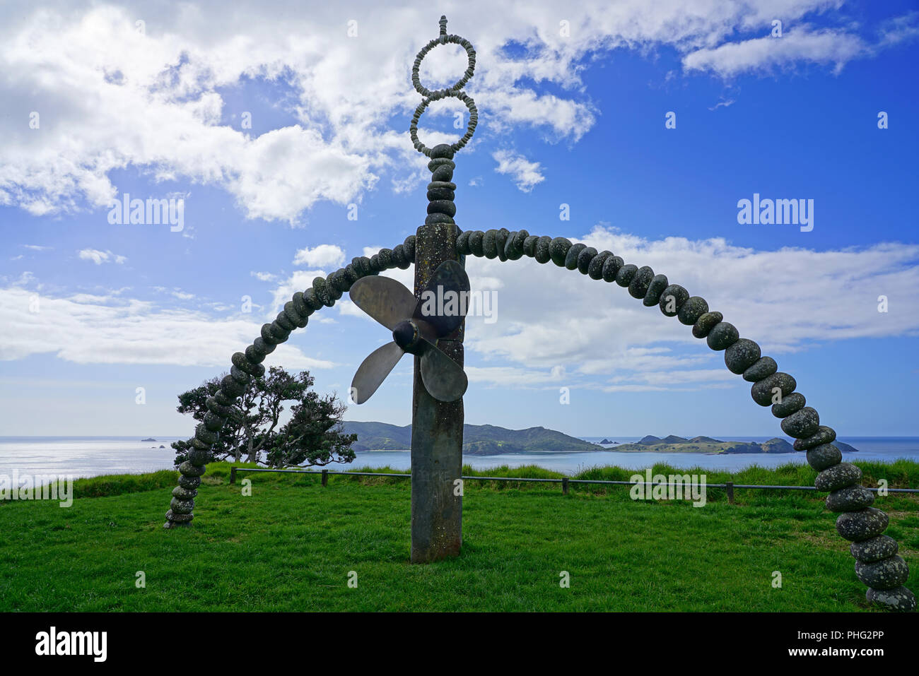 MATAURI BAY, NEW ZEALAND View of the Rainbow Warrior Memorial, a