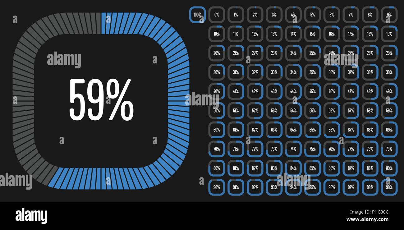 Set of rectangle percentage diagrams from 0 to 100 ready-to-use for web ...