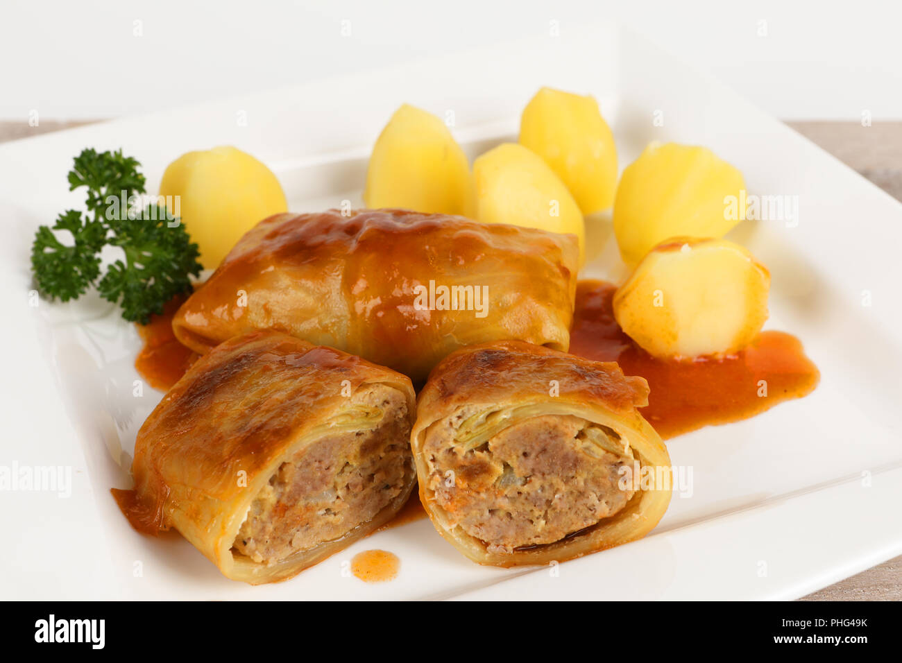 cabbage roulade with potatoes Stock Photo