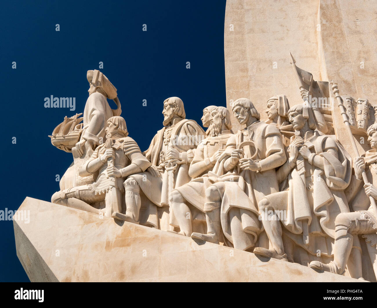 Portugal, Lisbon, Belem, Padrao dos Deccobrimentos, the discoveries monument, memorial to seafaring explorers, statues detail Stock Photo