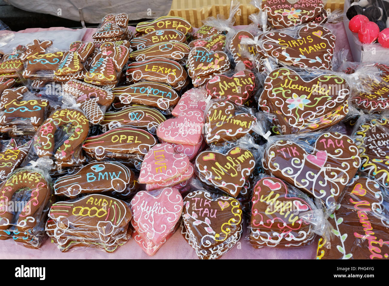 Creative cakes on street market Stock Photo Alamy