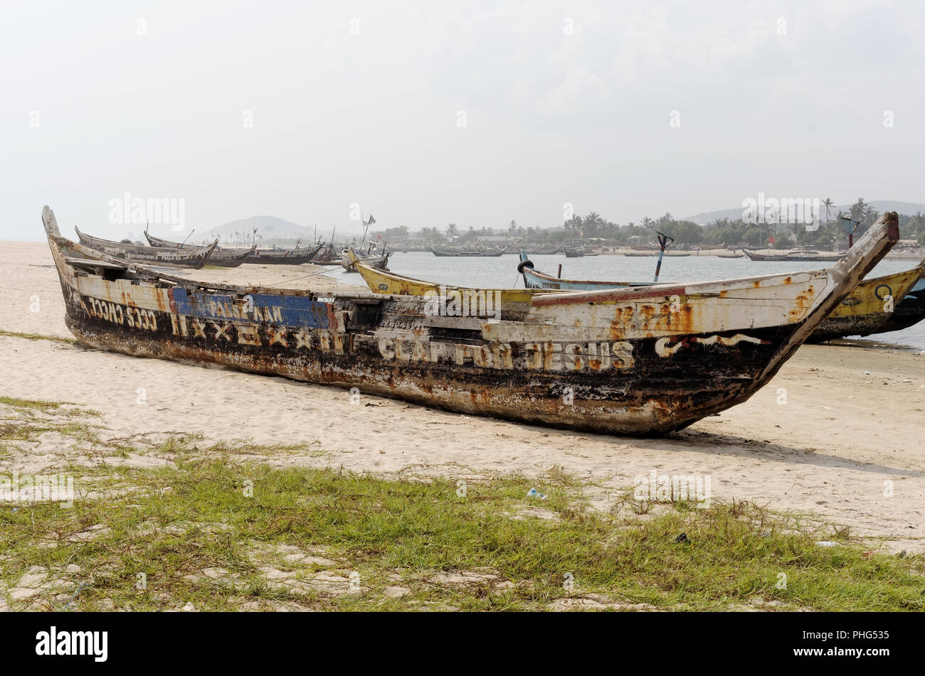 Poor African fishing boats Stock Photo