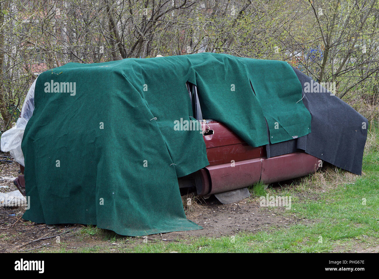 Inside car bums and addicts spend the night. Stock Photo