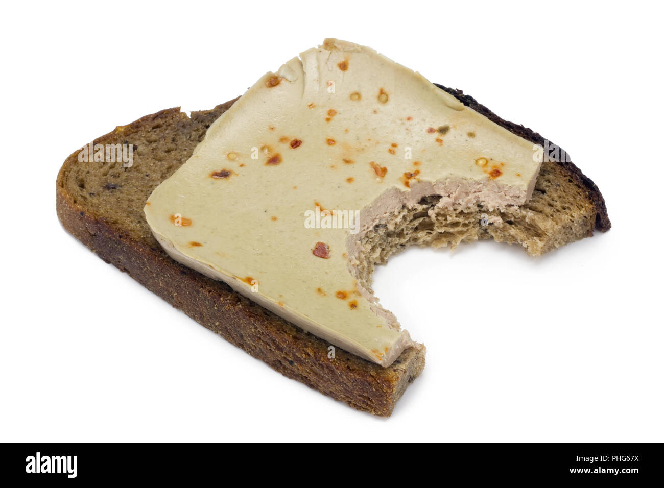Sandwich from black bread and liver pate Stock Photo