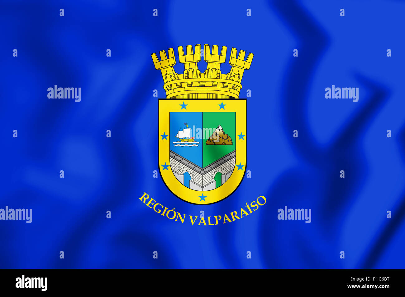 3D Flag of Valparaiso Region, Chile. 3D Illustration. Stock Photo