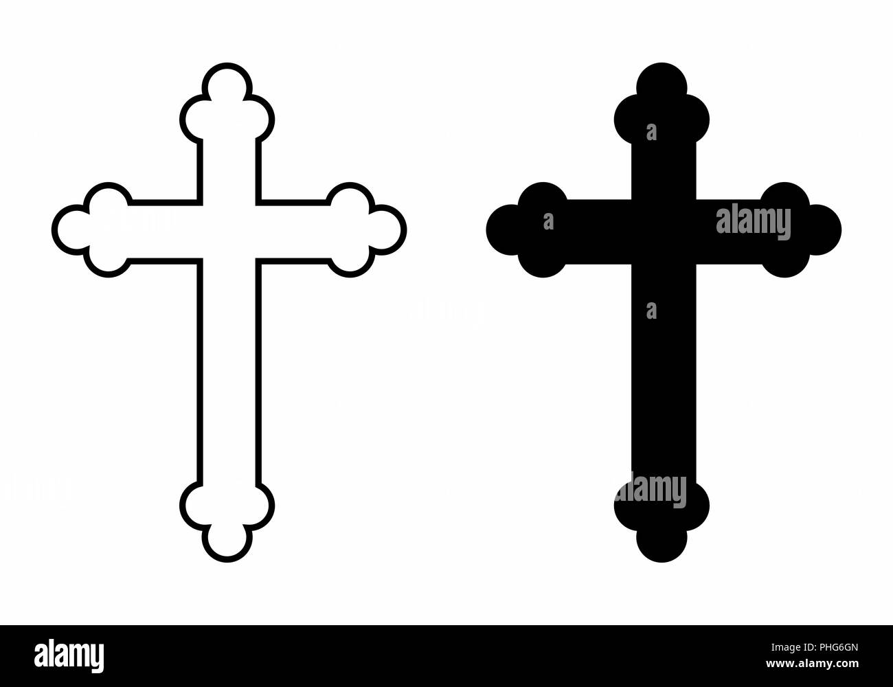Black and white illustration of isolated crosses on white background
