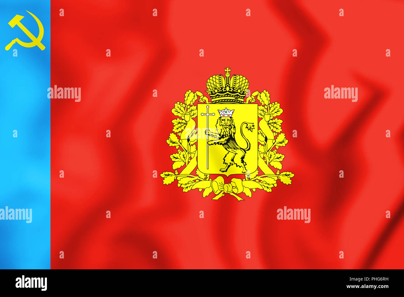 3D Flag of Vladimir Oblast, Russia. 3D Illustration. Stock Photo