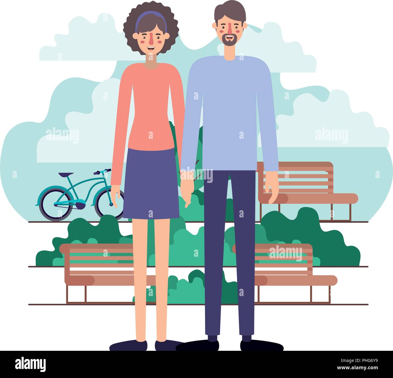 couple characters in the park with bicycle Stock Vector Image & Art - Alamy