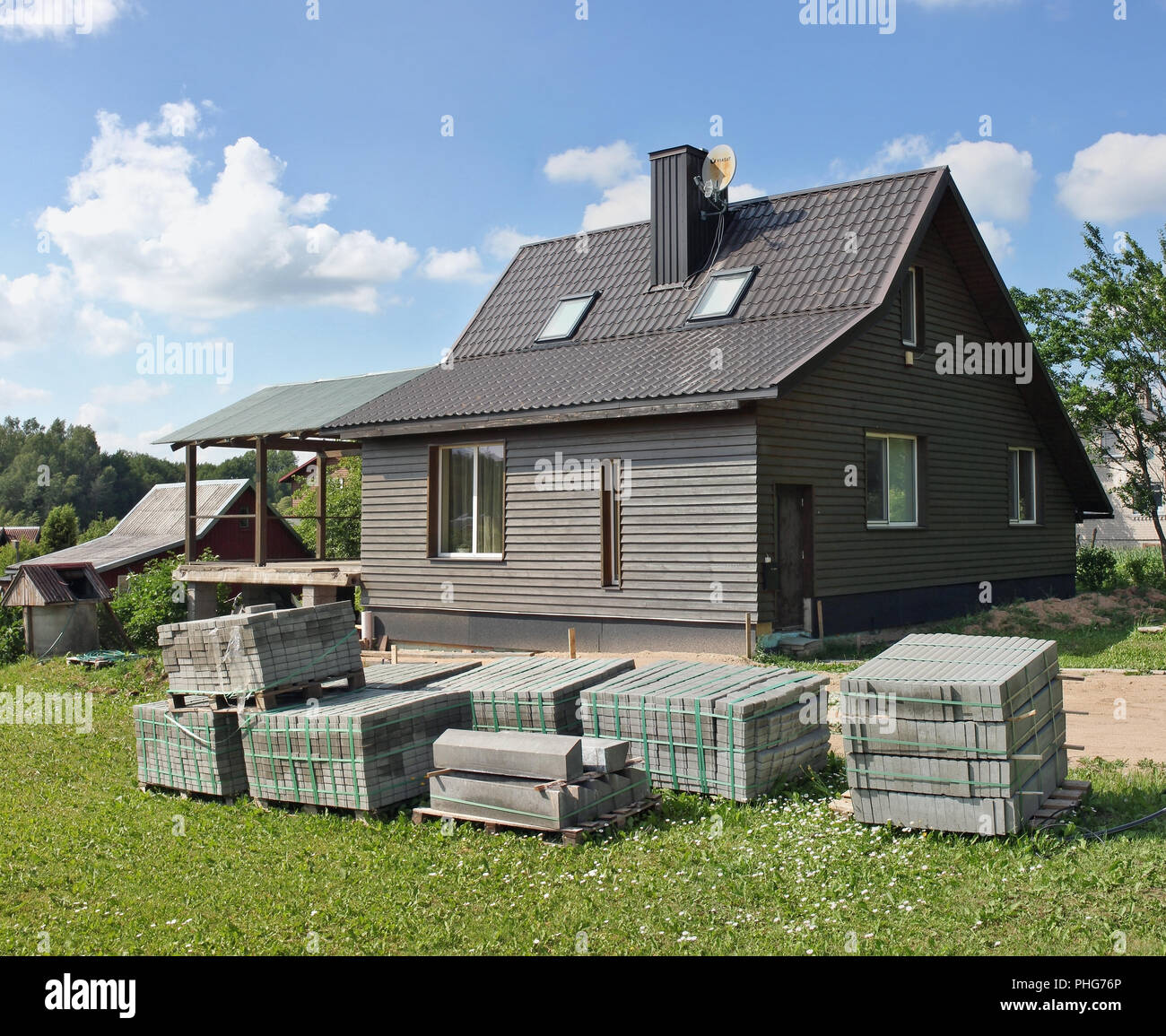 Packagings of paving slabs and borders Stock Photo