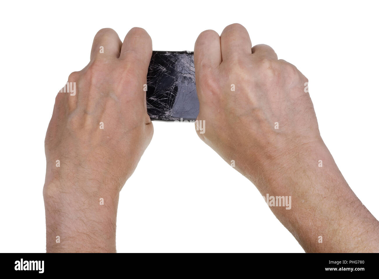 Hands break and twist  broken phone Stock Photo