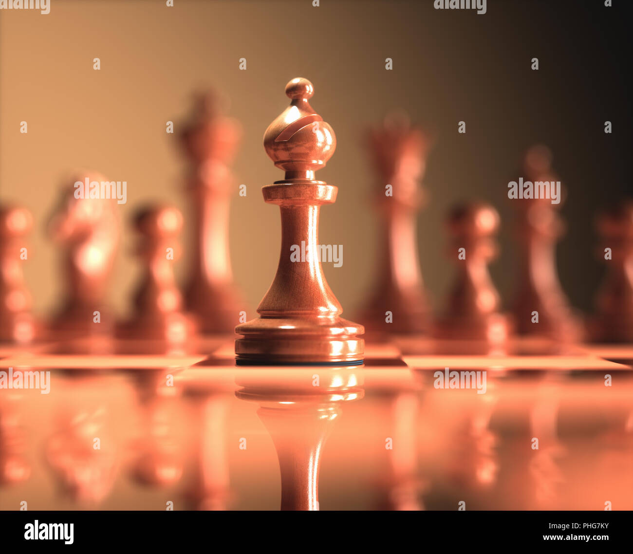 The Bishop in highlight. Pieces of chess game, image with shallow depth of field. Stock Photo