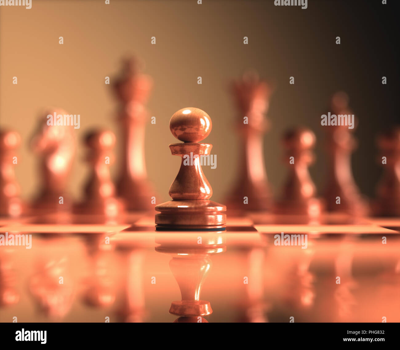 The Pawn in highlight. Pieces of chess game, image with shallow depth of field. Stock Photo