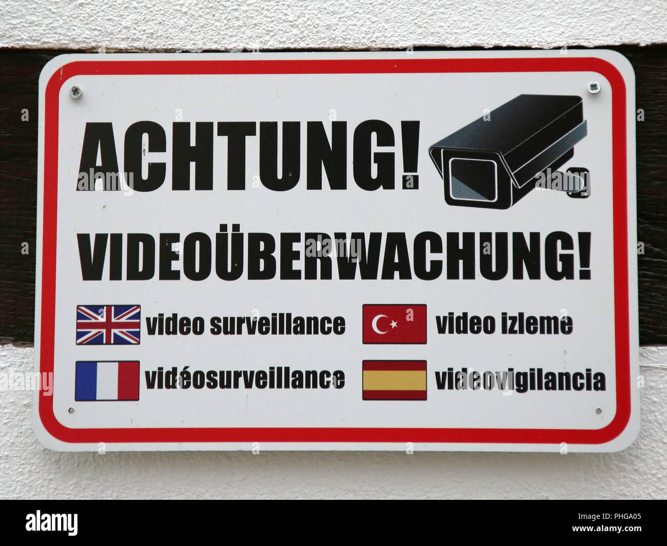 Information label Attention! video surveillance Stock Photo
