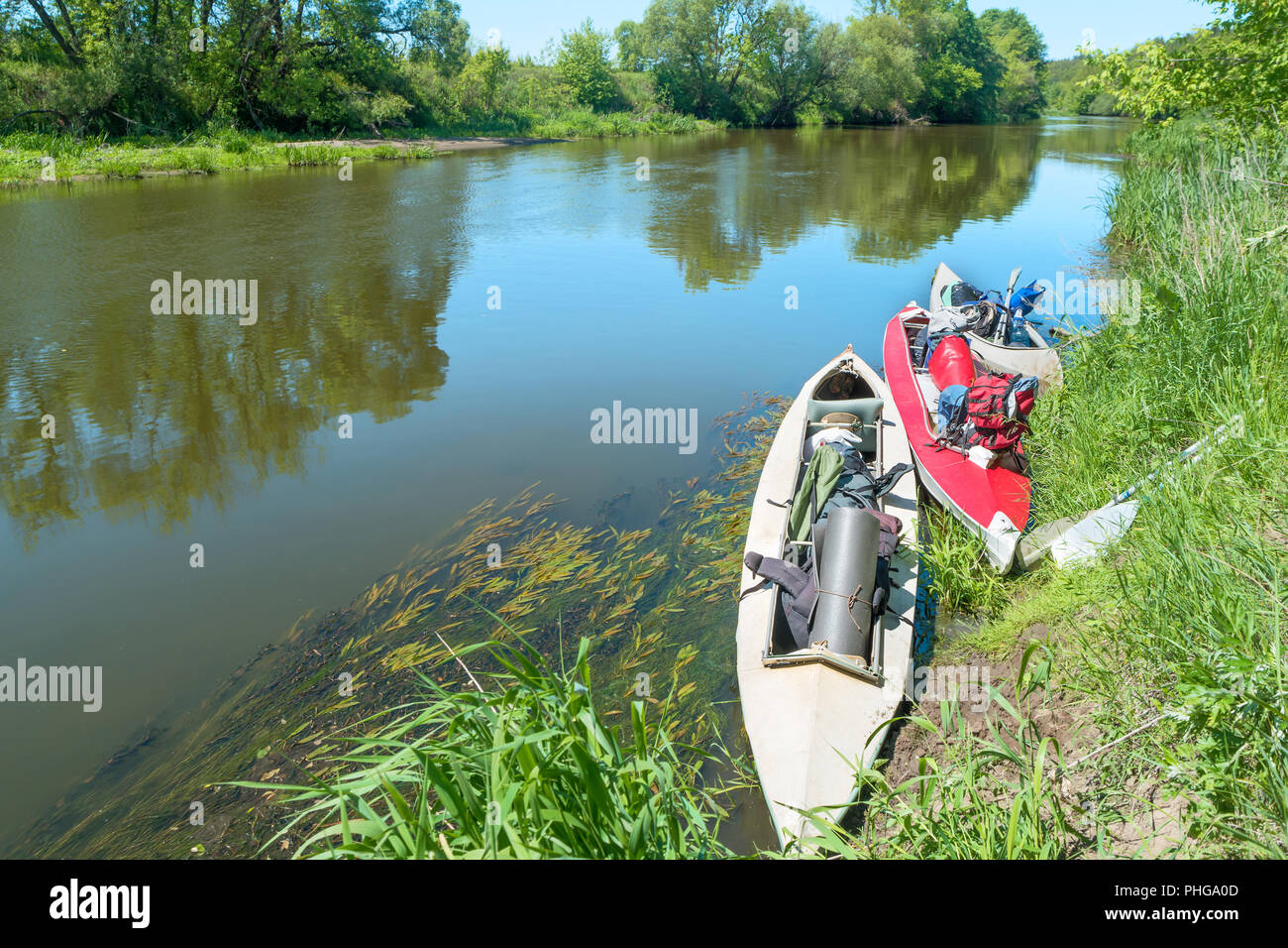 Two kayaks standing in water Stock Photo