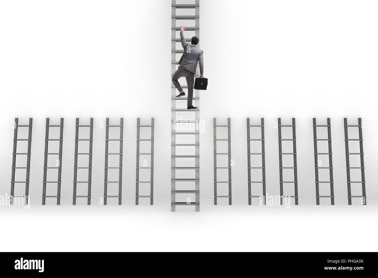 Businessman climbing career ladder in business success concept Stock ...