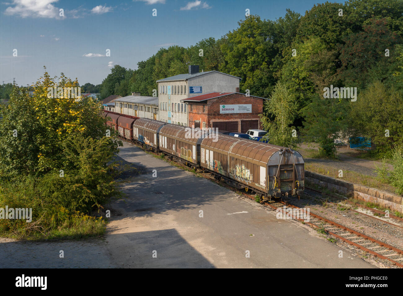 Freight cars at the loading dock Stock Photo