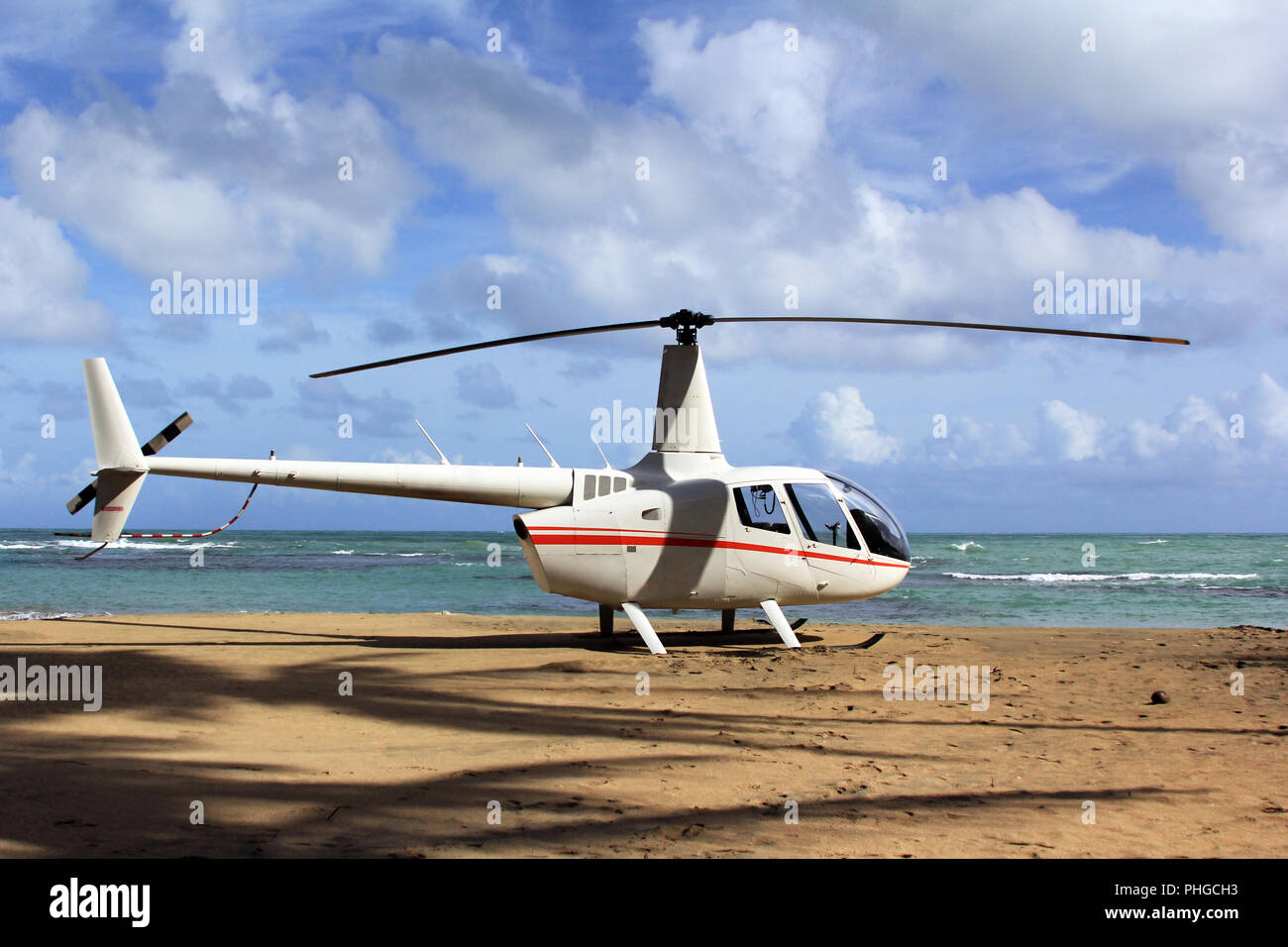 Small helicopter for excursions on a deserted beach. Dominican Republic