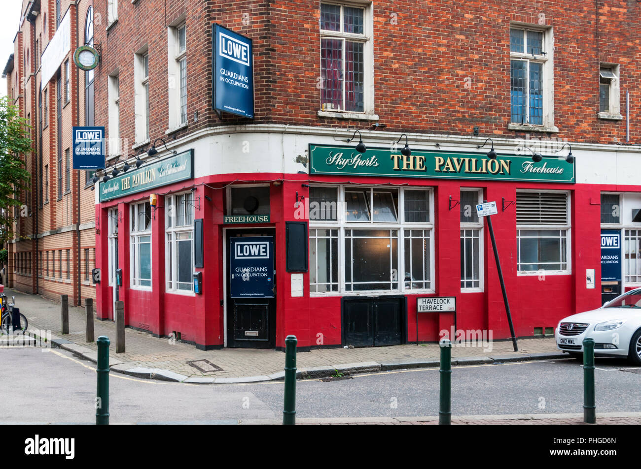 The Pavilion pub in Battersea, now closed and with security guards in occupation. Stock Photo