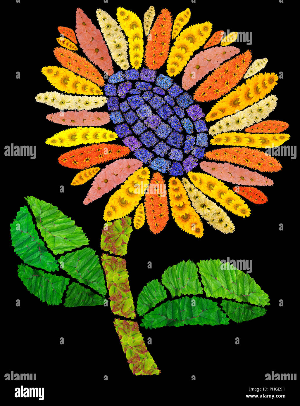 Mosaic sunflower in night Stock Photo