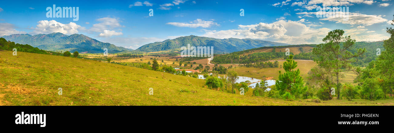 Beautiful landscape, mountain on background.Vang Vieng, Laos. Panorama Stock Photo