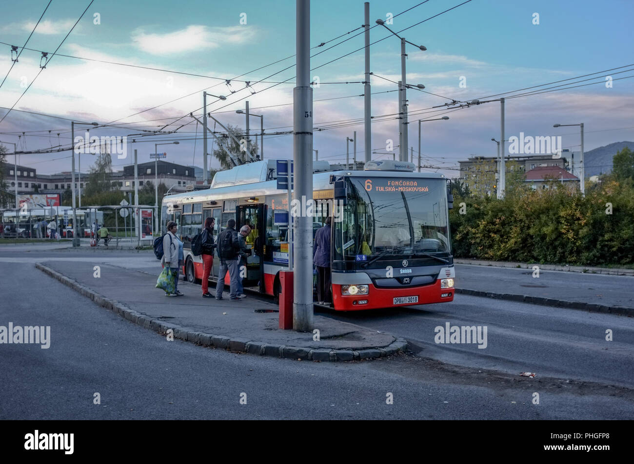 Modern trolleybus at the railway station of BanskaBystrica Stock Photo