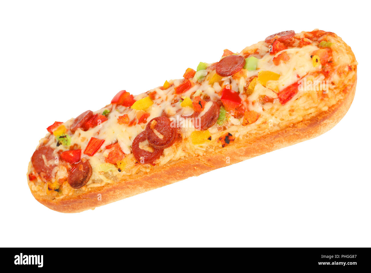 Pizza baguette with salami Stock Photo
