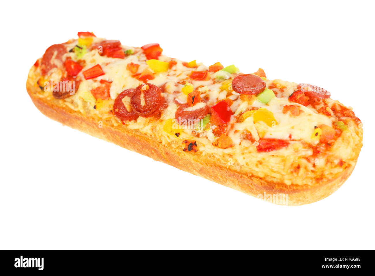 Pizza baguette with salami Stock Photo