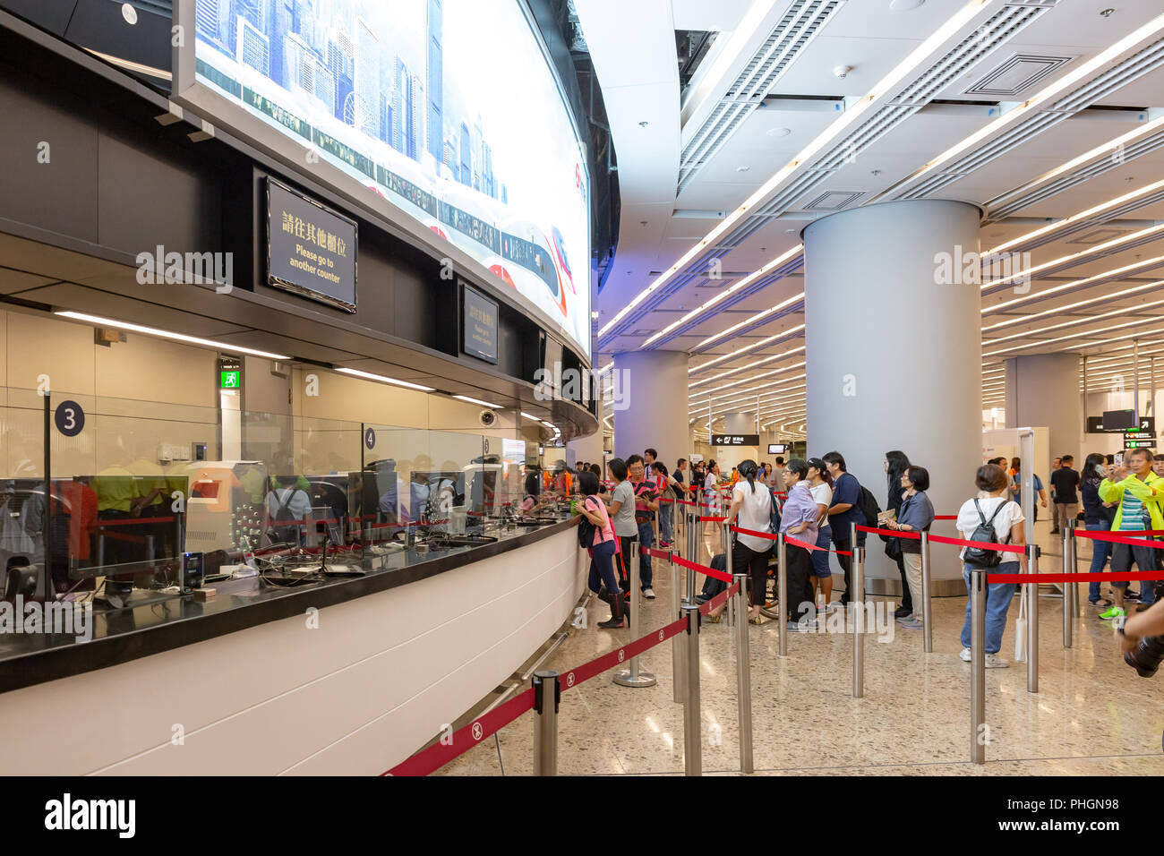 Sep 01, 2018, Hong Kong, China: Inside view of Express Rail Link-Hong Kong West Kowloon Station. People visit the station at the Open Days Stock Photo