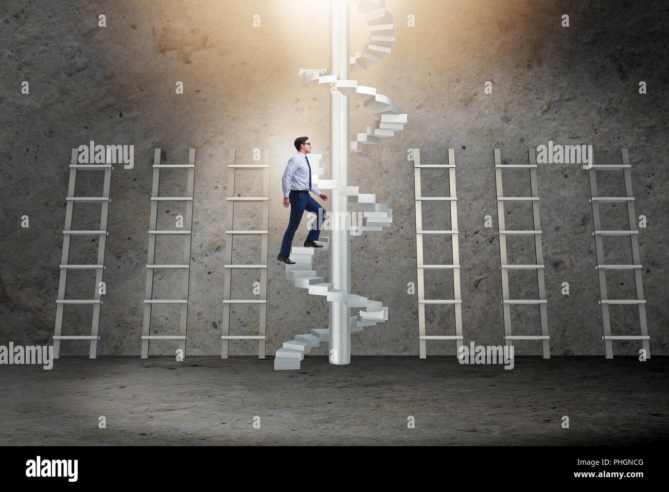 Career progression concept with ladders and staircase Stock Photo - Alamy