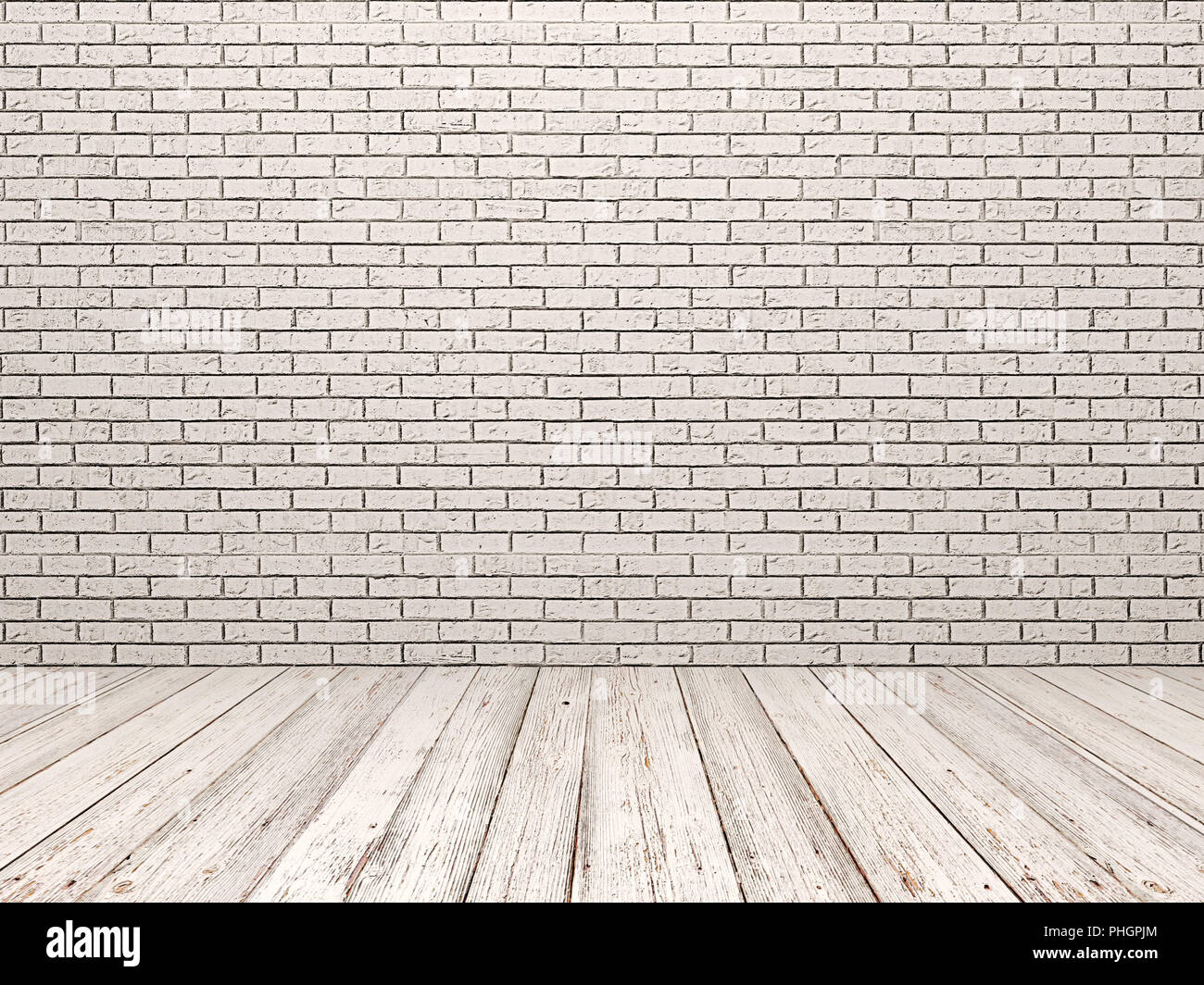 White stone wall and white wood floor Stock Photo
