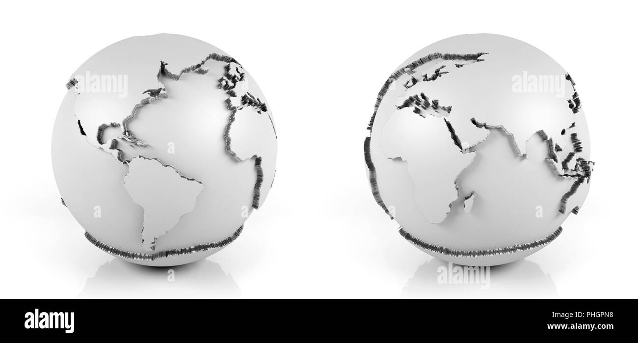 White globe isolated on white background showing two different side