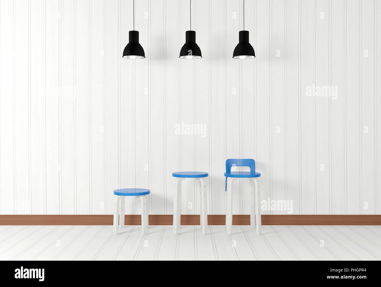 White room interior in minimal style with blue chairs Stock Photo