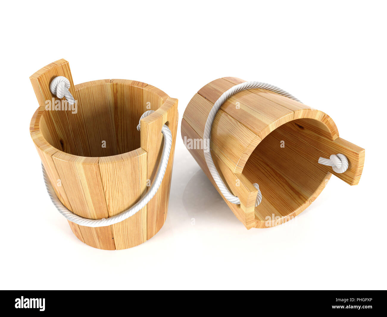 Wooden bucket isolated on white background Stock Photo