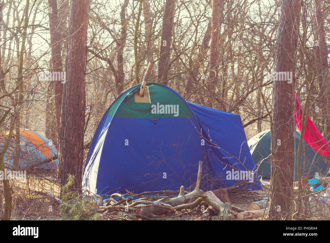 Tent in the forest Stock Photo - Alamy