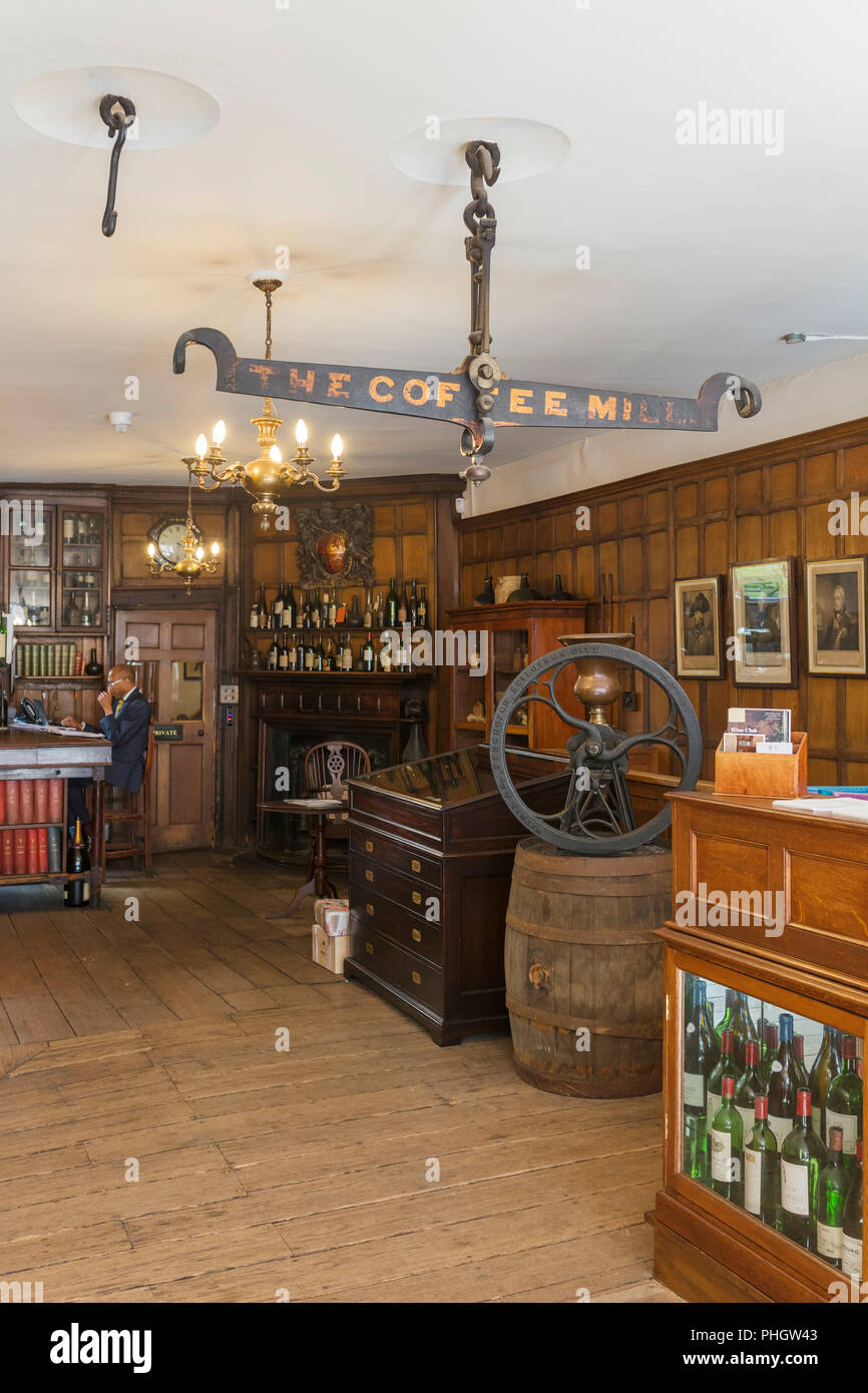 Berry Bros. & Rudd interior, wine shop since 1698, St James's Street