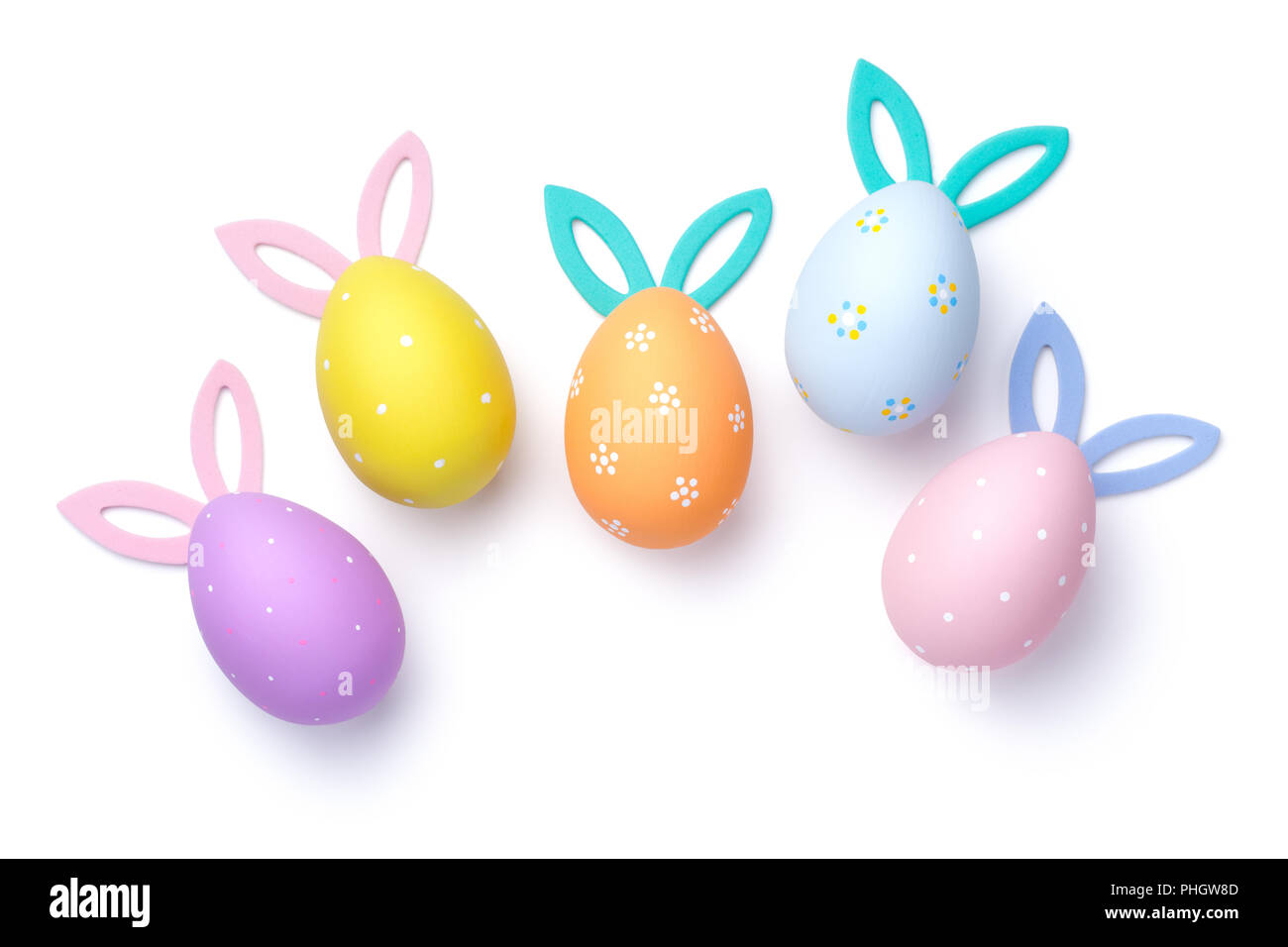 Easter Eggs with Bunny Ears Isolated on White Background Stock Photo