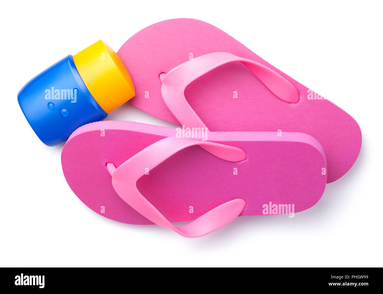 Summer Flip Flops with Suntan Cream Isolated on White Background Stock ...