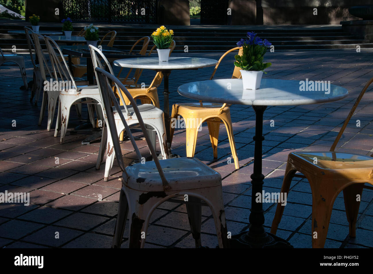 Sydney Australia, sidewalk cafe in the late afternoon shadows. Stock Photo