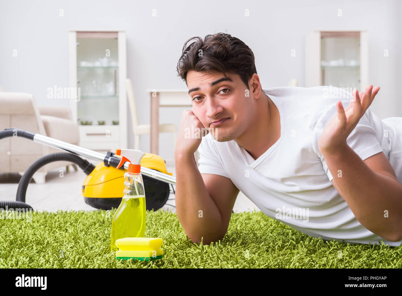 Young husband man cleaning floor at home Stock Photo Alamy