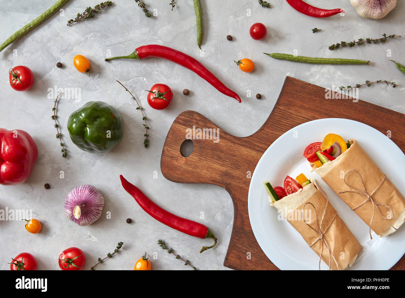 A tasty vegetable burrito on a plate Stock Photo