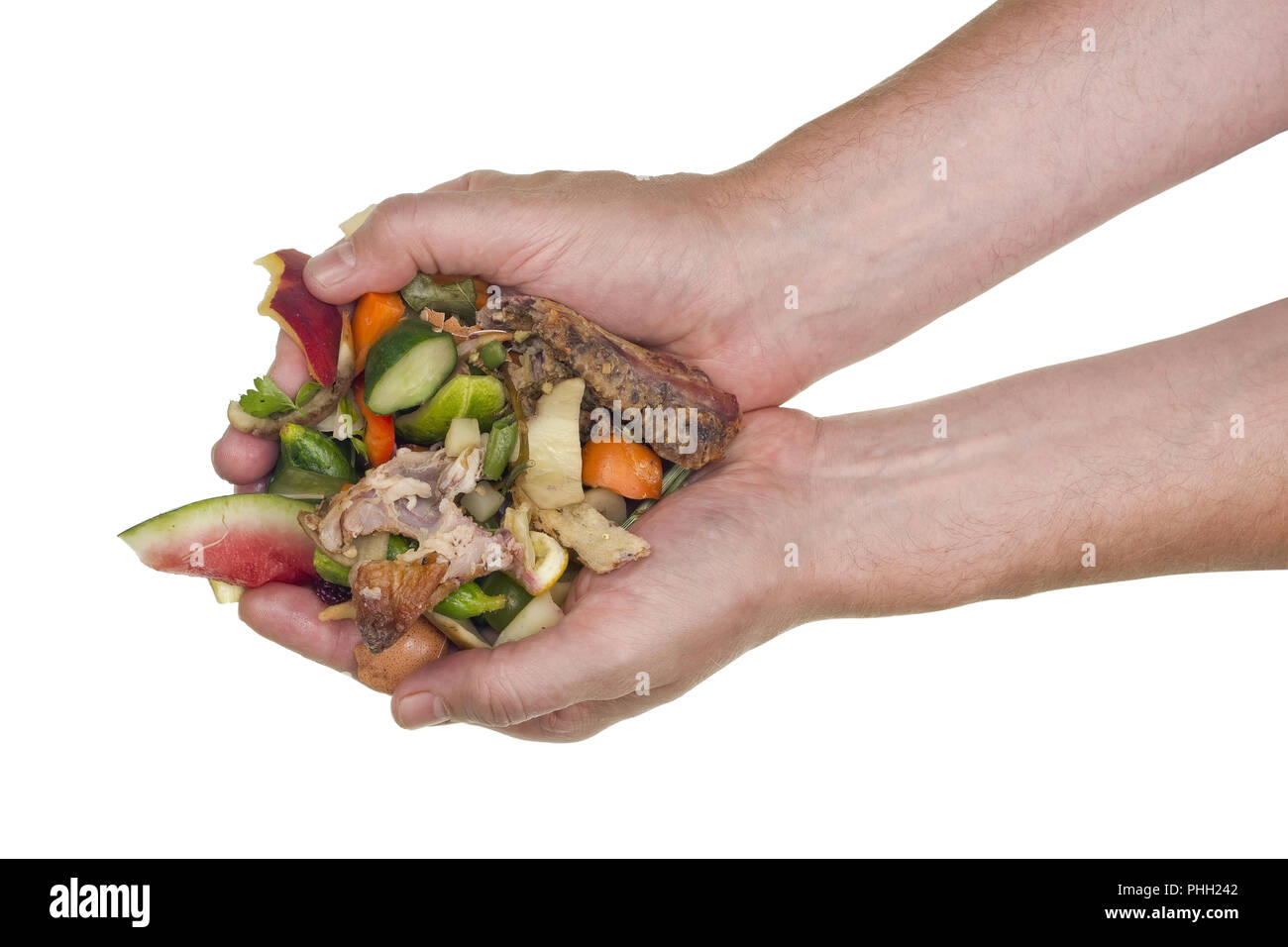 Cook hold food kitchen waste Stock Photo