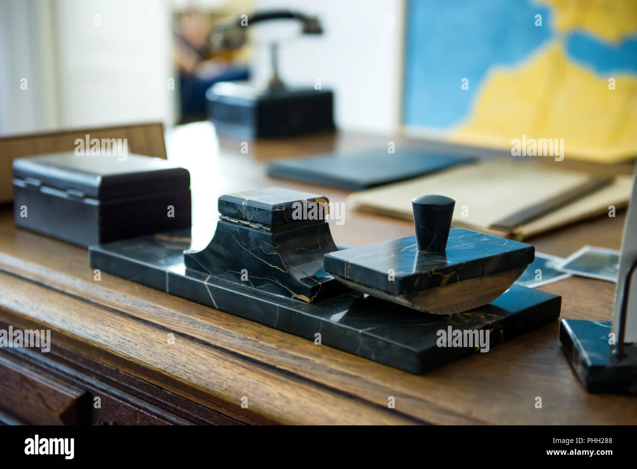 Oscar Schindler's cabinet with desk in museum Stock Photo