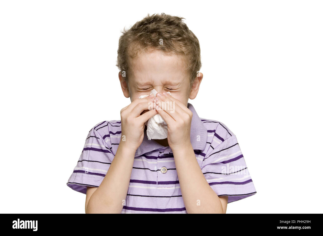 boy blow nose horizontal Stock Photo