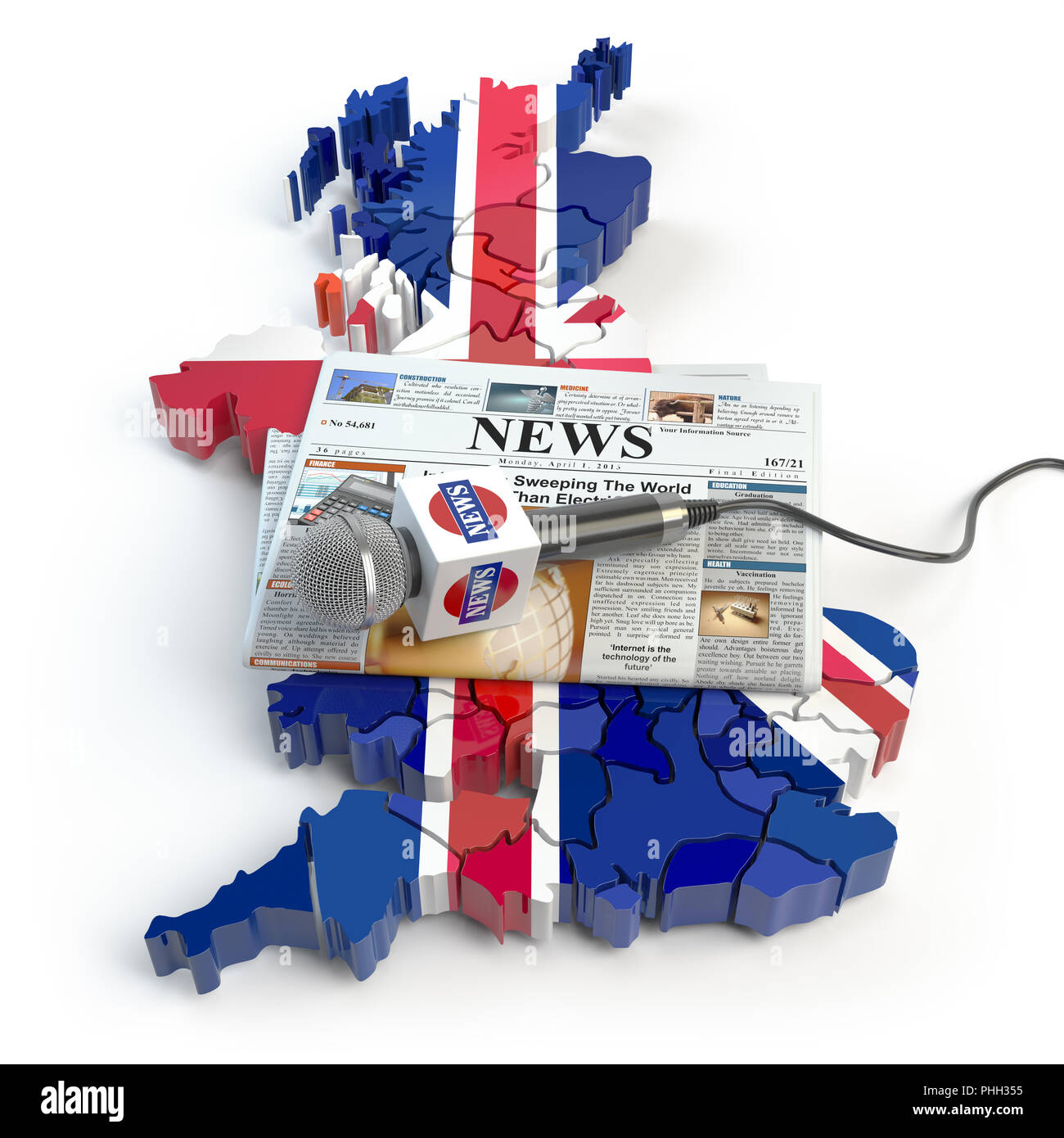 Australian news, press and journalism concept. Microphone and newspaper