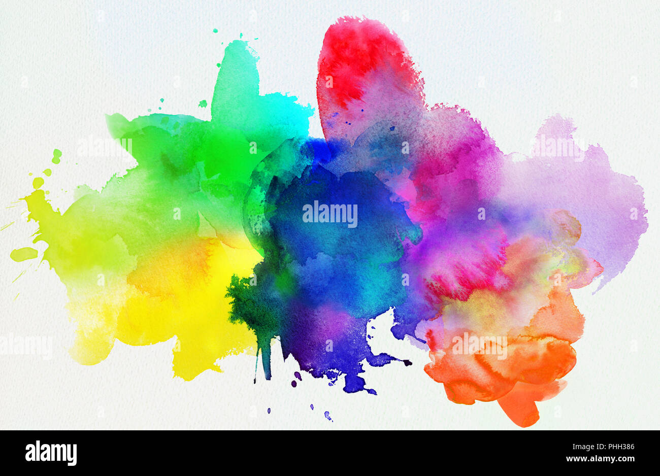 abstract bright rainbow watercolor on paper texture Stock Photo