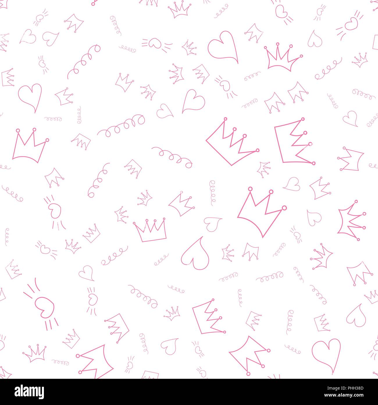 Vector illustration. Seamless pattern. Crown and pink heart on a white background Stock Vector