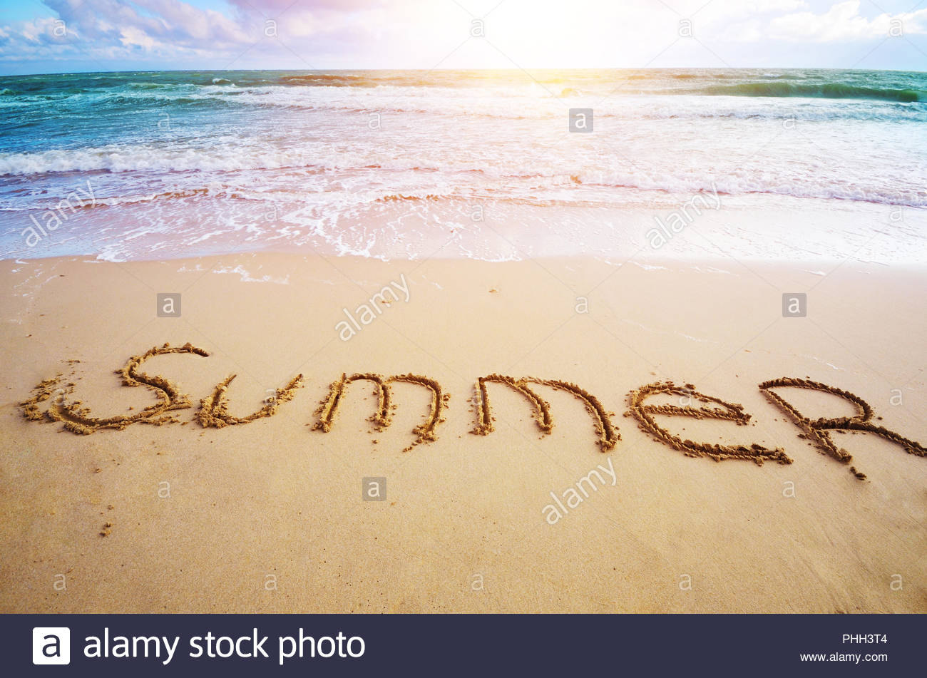 Word Summer Written On Sand At Ocean Beach Summer Time Stock