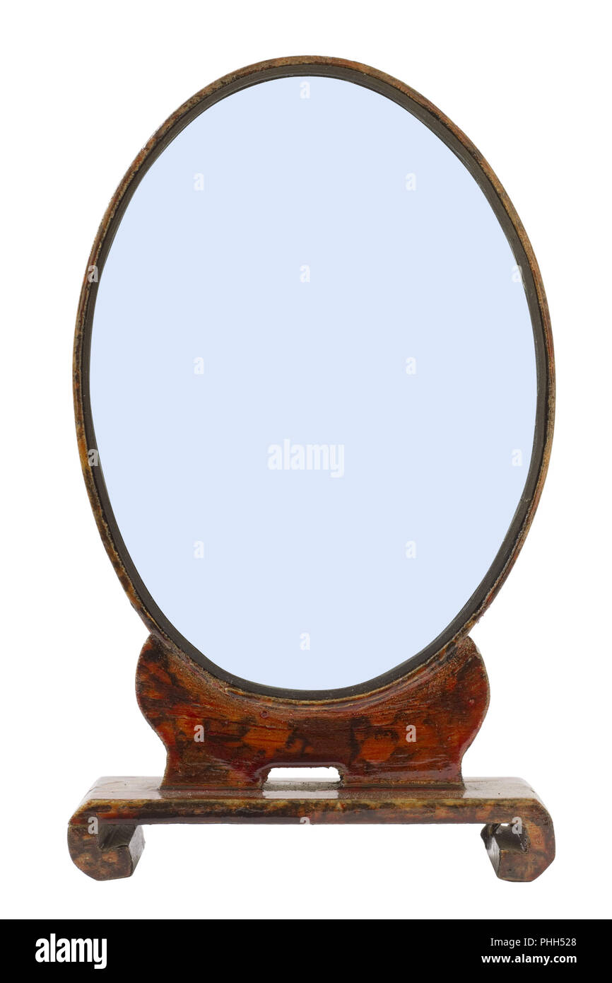 Oval handmade old wooden frame for my grandmother's mirror Stock Photo