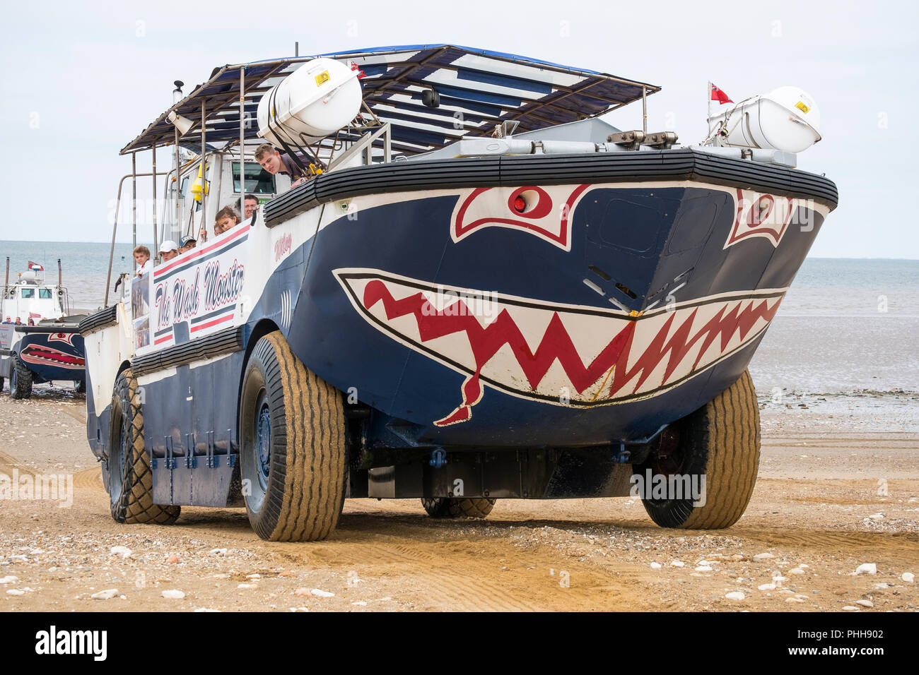 The Wash Monster amphibious vehicle moving on the beach at Hunstanton, West Norfolk, UK 2018 Stock Photo